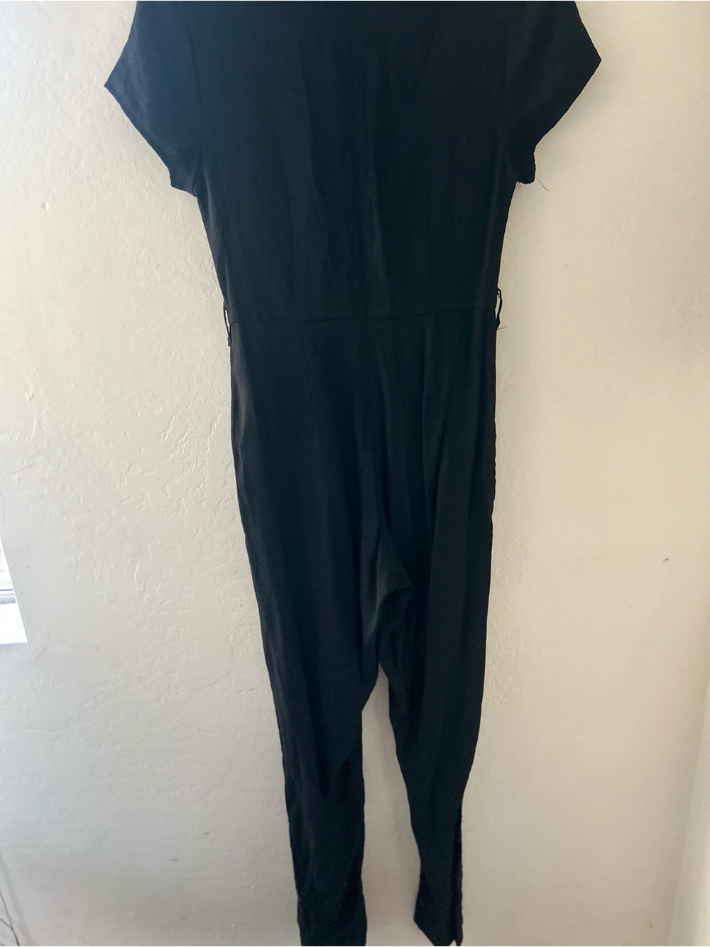 Black Short-Sleeve Jumpsuit with Tapered Leg